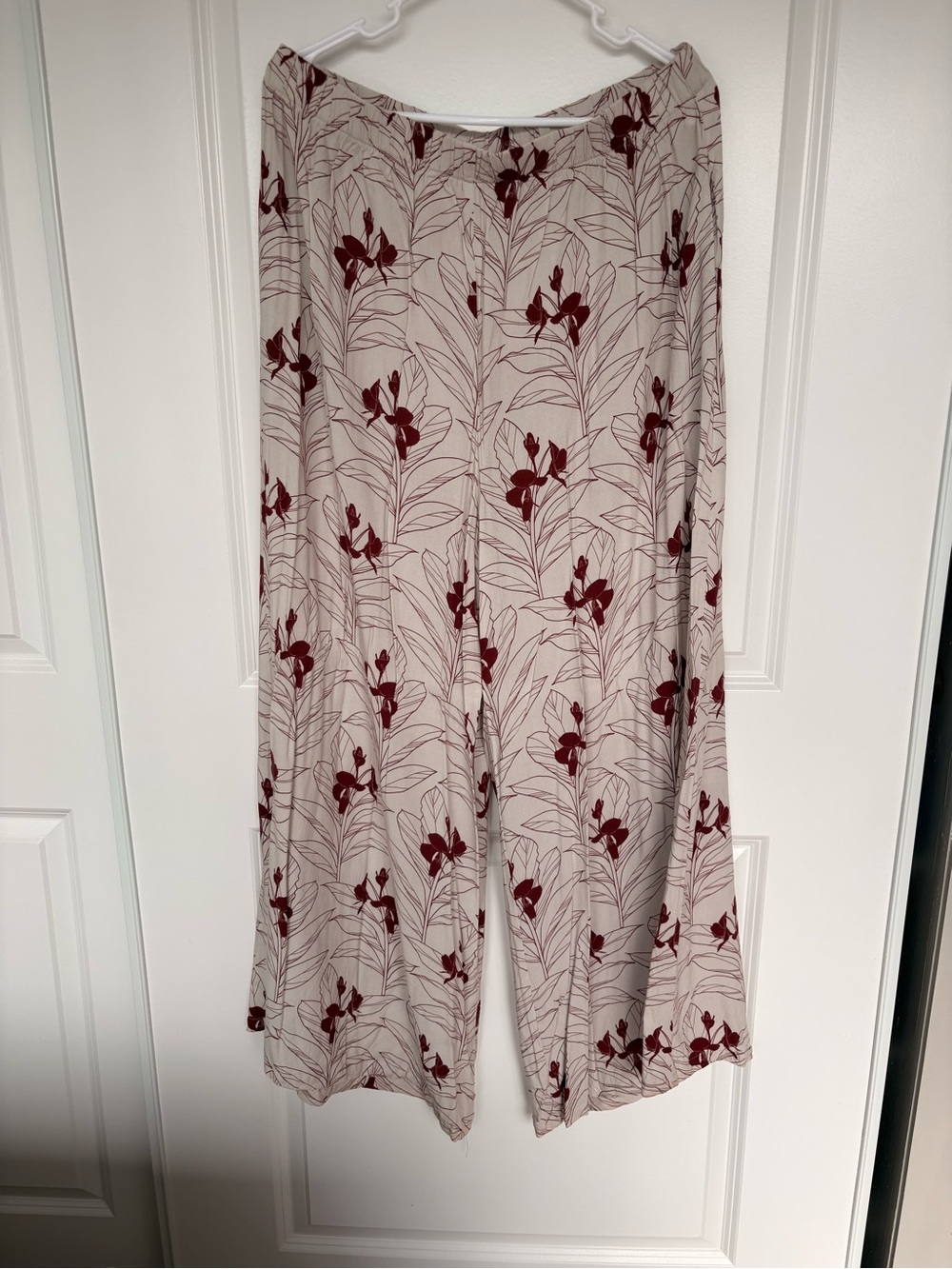 LEXBREEZY Hawaii Burgundy Cream Floral Wide Leg Pants 2X